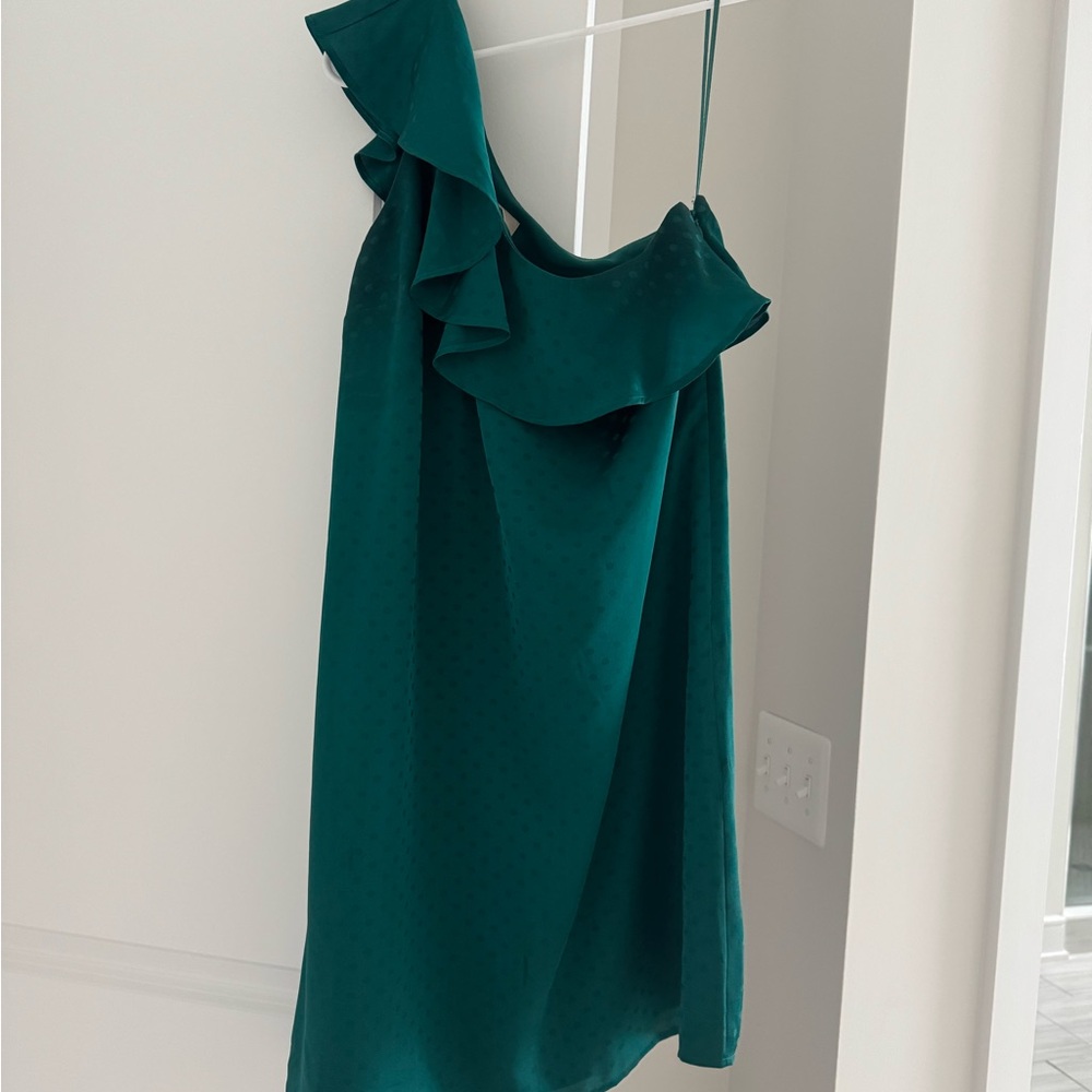 LOFT Green Asymmetrical Ruffled Cocktail Dress